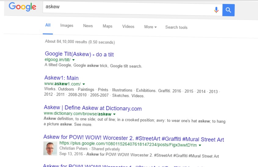 Type Askew in Google